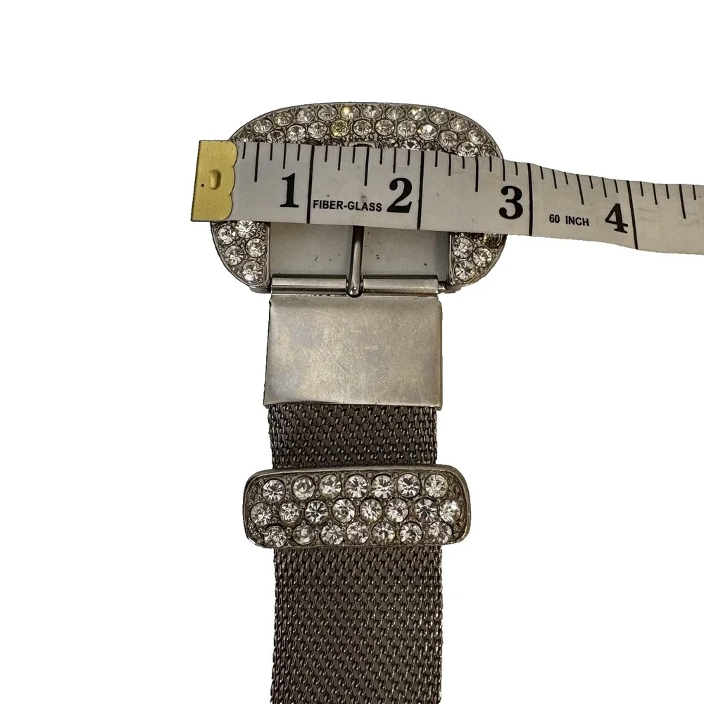 Silver Mesh Rhinestone Buckle Belt Womens 36 Waist Western‎ Bling Fashion